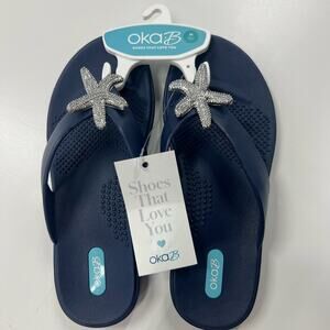 🆕Oka-B LIVIE FLIP FLOPS Sapphire Navy Star Fish NWT